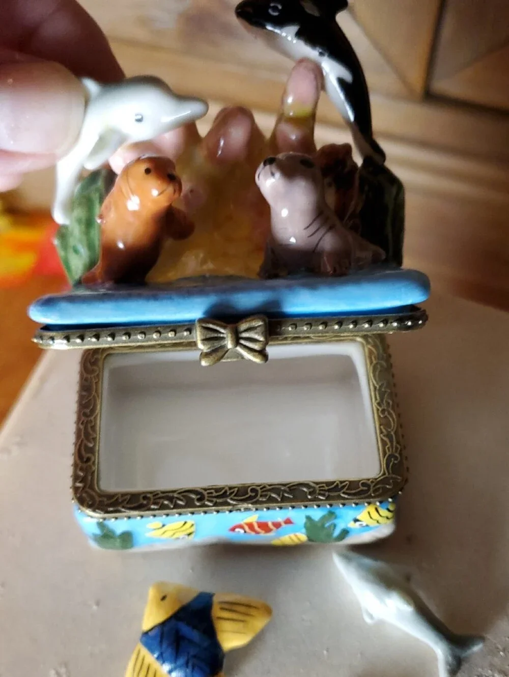 Underwater Ocean Scene Trinket Box with Orca, Dolphin, Seals